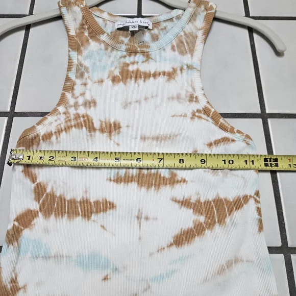 Paia Halter Tank Maxi Dress - White with Brown and Blue Tie Dye Detailing - Picture 3 of 5